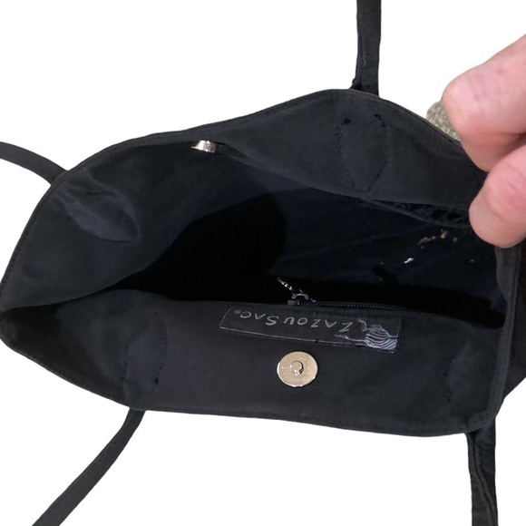 Zazou Sac black, periwinkle blue & chartreuse shoe print shoulder bag purse - Picture 5 of 8